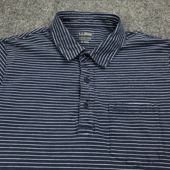 LL Bean Rugby Polo Shirt Mens Medium Long Sleeve Collared Striped Navy Blue Y2K - Picture 5 of 9
